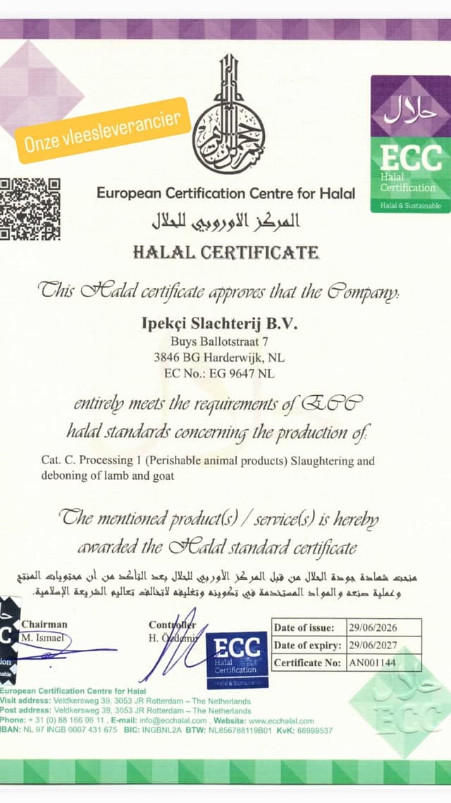 ECC Halal Certificaat — İpekçi Slachterij B.V.